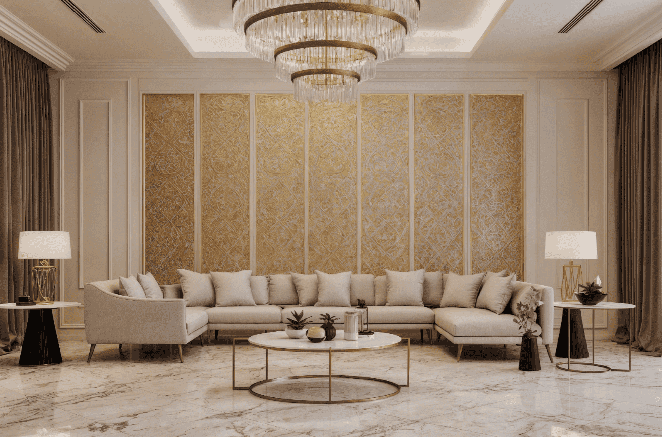 Luxurious Living Room with Chandelier