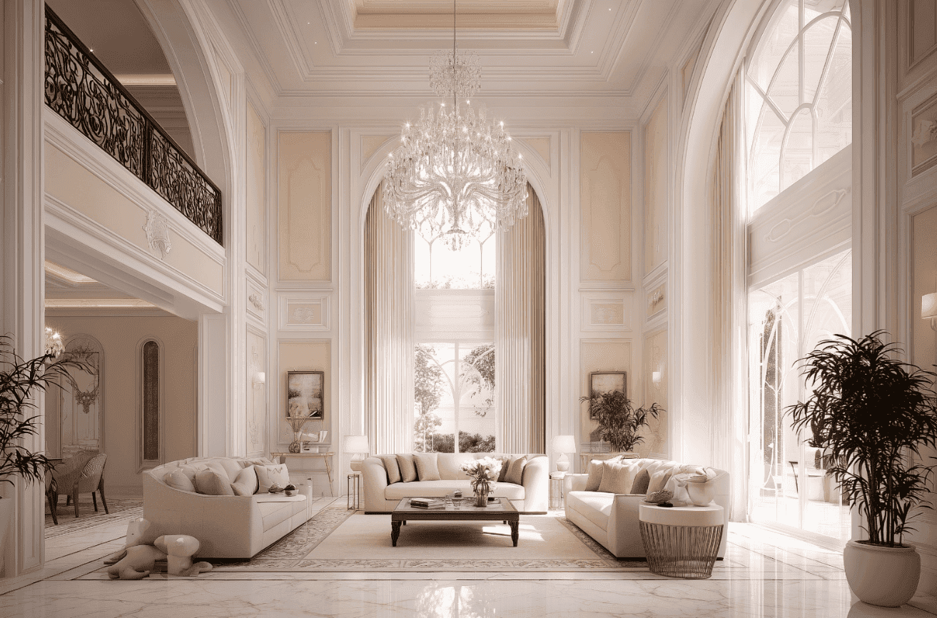 Elegant Living Area with High Ceilings